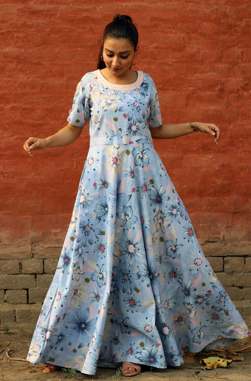 Taj Cotton Party Wear Ladies Orange Long Dress at Rs 985/piece in Jaipur |  ID: 23843434373