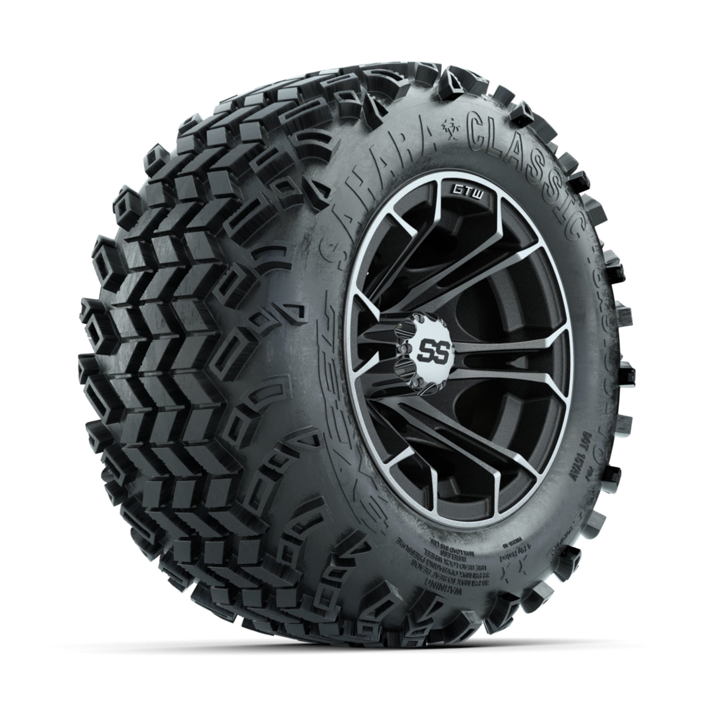 GTW Spyder Machined/Matte Grey 10 in Wheels with 18x9.50-10 Sahara Classic All Terrain Tires – Full Set