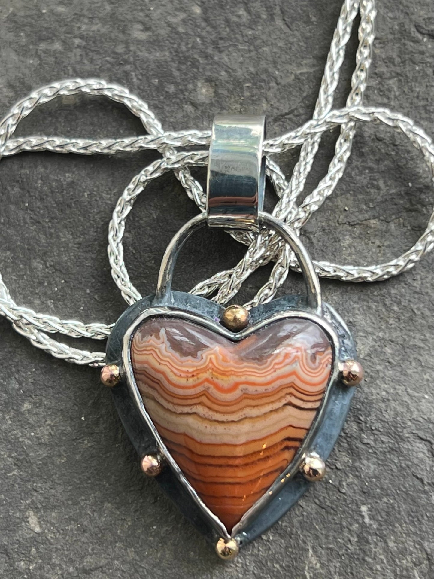 Laguna Agate Crooked Little Heart Pendant - One of a Kind Necklace