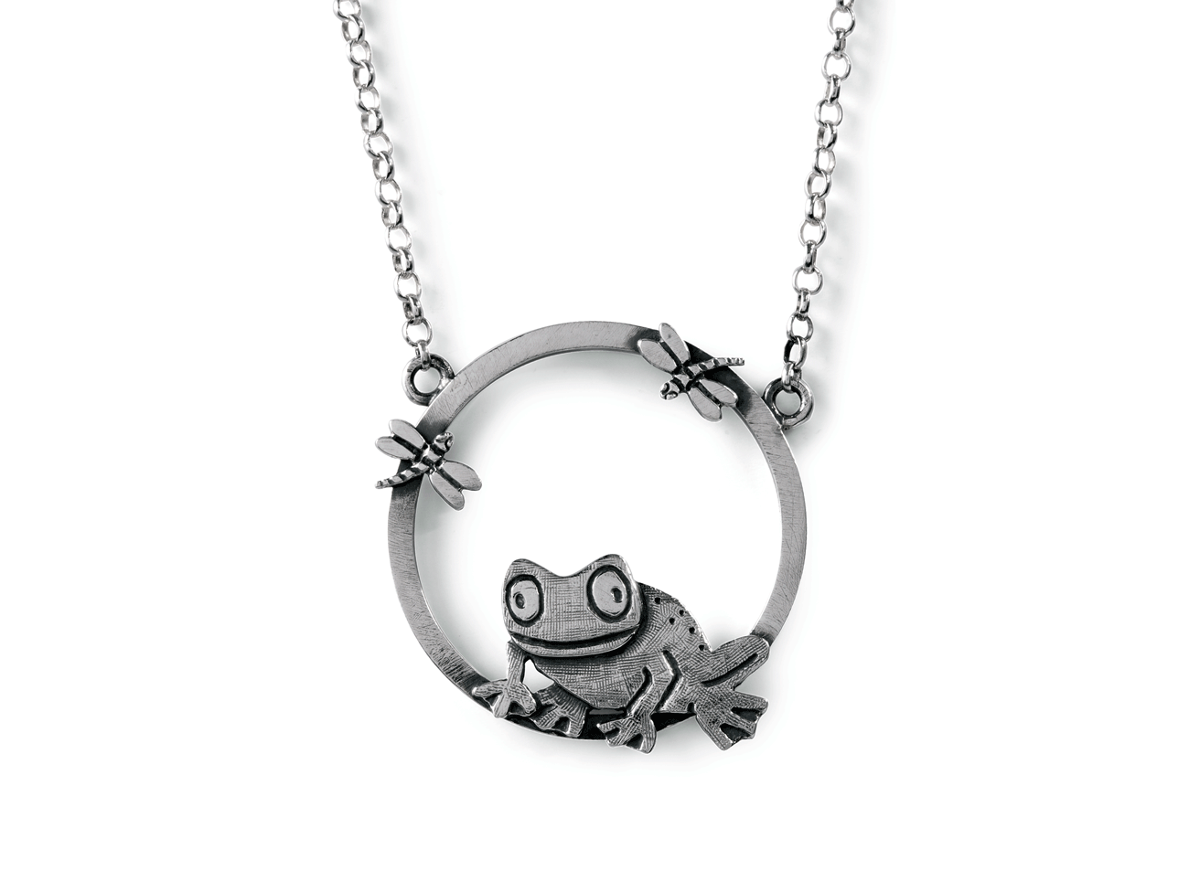 Frog with Dragonflies Scene Necklace