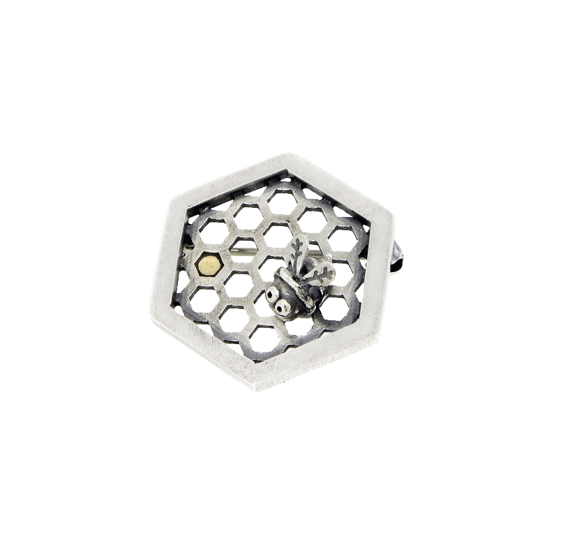 Honeycomb Bee Brooch (with moving bee)