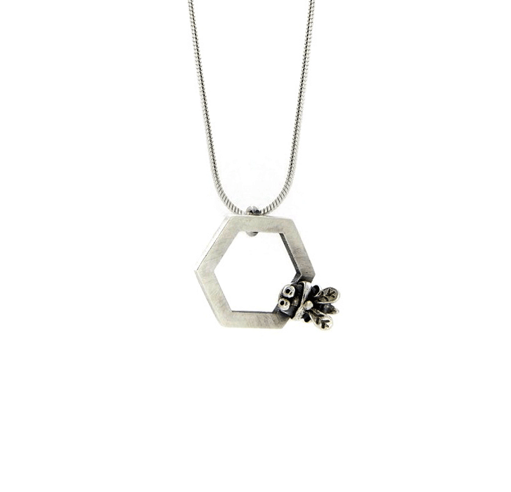 Hexagon, Turning Bee Necklace (with spinning bee)