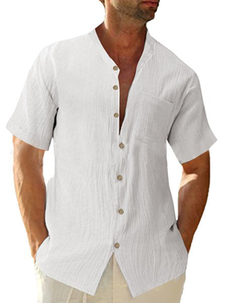 Cotton And Linen Plain Short Sleeve Shirt - Co – Royaura.co.uk