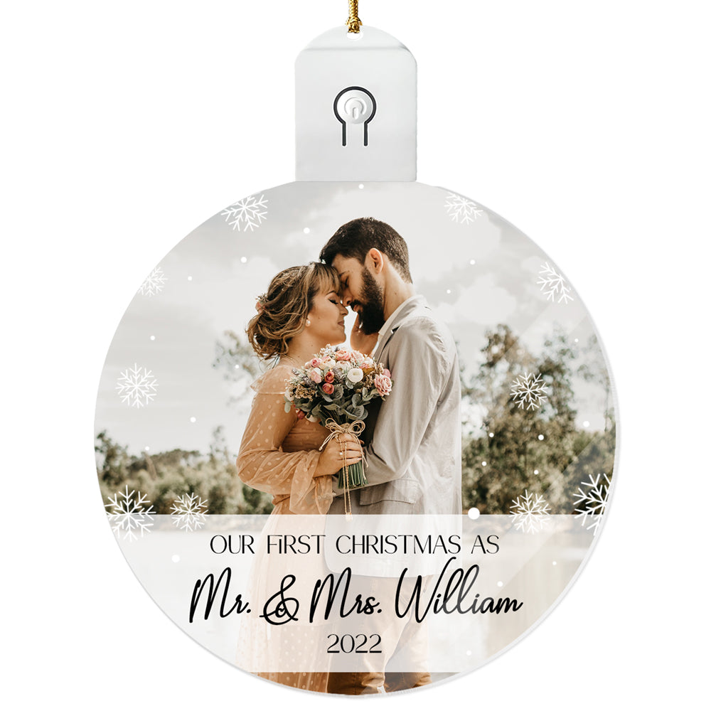1st Christmas Married Led Ornament Personalized Gift For Couple