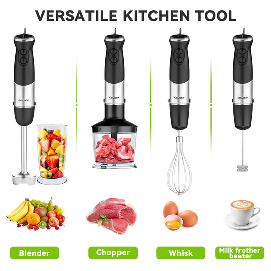 Immersion Blender Handheld Hand Blender, 800W 5 in 1 Hand Mixer Stick,  BPA-Free 12 Speed Handheld Blender 304 Stainless, Mixing Beaker, Chopper