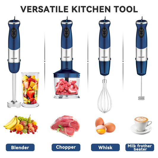Immersion Blender 5 in 1 Hand Blender, Abuler 800W Hand Mixer Stick,  5-in-1, 12 Speed and Turbo Mode Handheld Blender 304 Stainless Steel, With  600ml