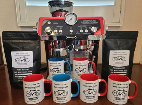 cyclewriter 3 espresso coffee and mugs