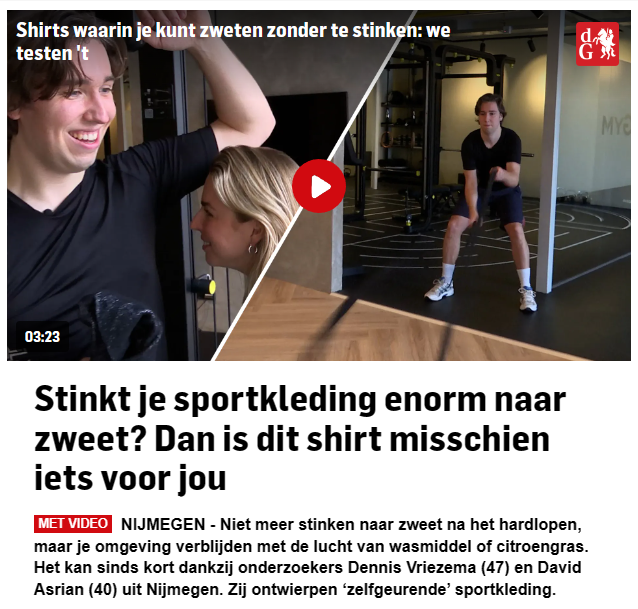Screenshot van artikel en video Gelderlander over sporten en toch lekker ruiken 