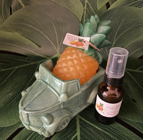 3 Pc Aromatherapy Decorative Vintage Truck, Pineapple Soap Air Fresheners & Misting Spray Gift Sets