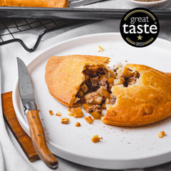 Gluten Free steak pasty served on a white plate