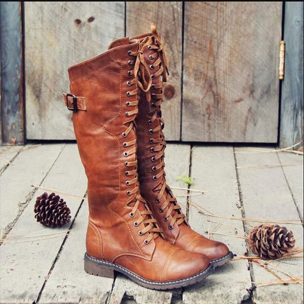 Women'S Medium Chunky Heel Side Zip Leather Boots 75581367C – Zeraclub