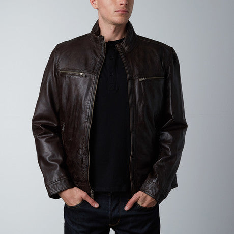 Stand-up Collar Leather Jacket 