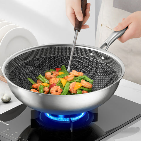 Poêle wok anti-adhésive en acier inoxydable non revêtu – CUISAMIX