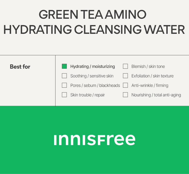 GREEN-TEA AMINO HYDRATING CLEANSING WATER page seven.