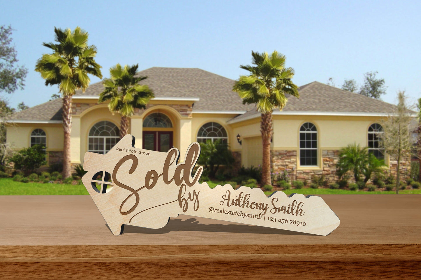 Personalized SOLD By Real Estate Key, We Got The Keys, House Wood Key, Laser Cut Realtor Sign, Realtor Agent, New Homeowners - personalmementos
