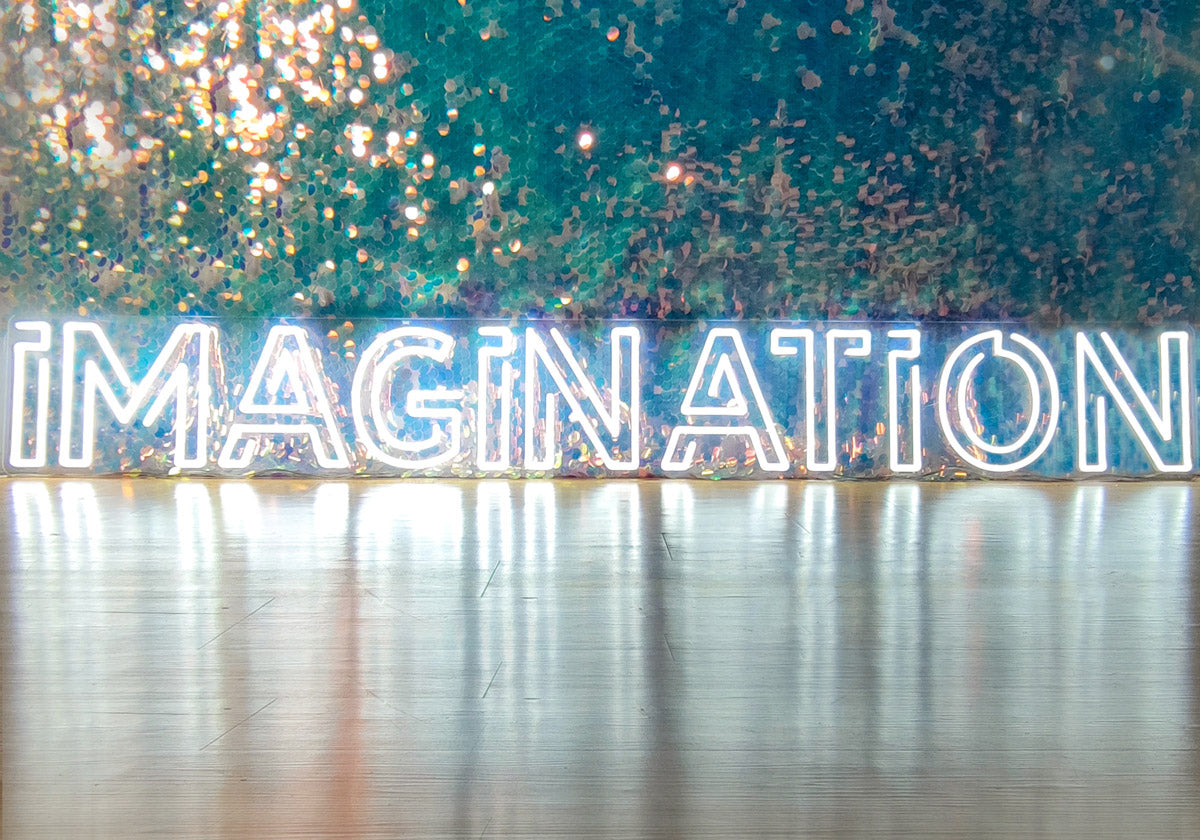 "Imagination" text Neon Sign in white color