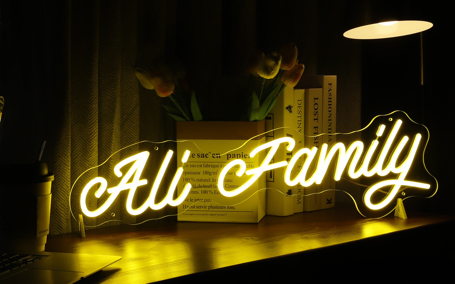 Ali Family Text Neon Sign in lemon yellow