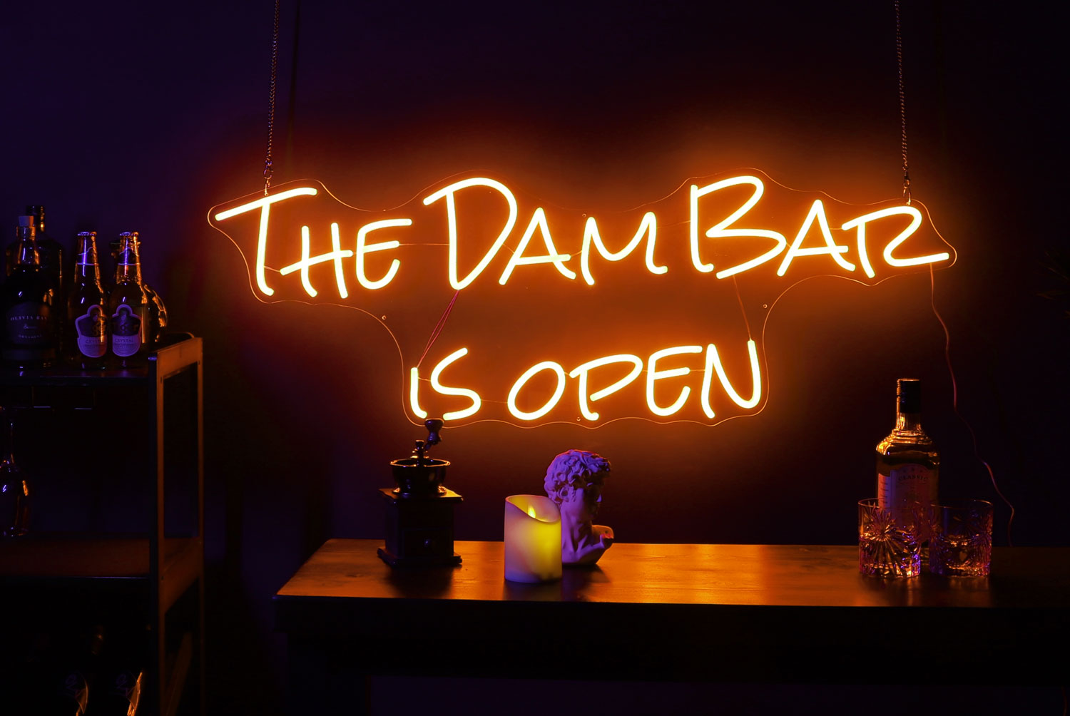 The bar is open Neon Sign in orange