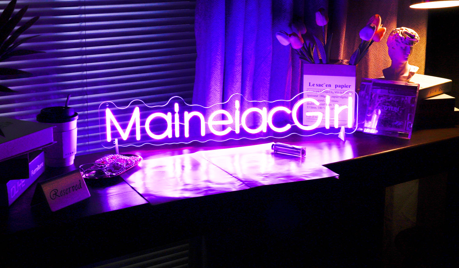 stand neon sign in neon purple