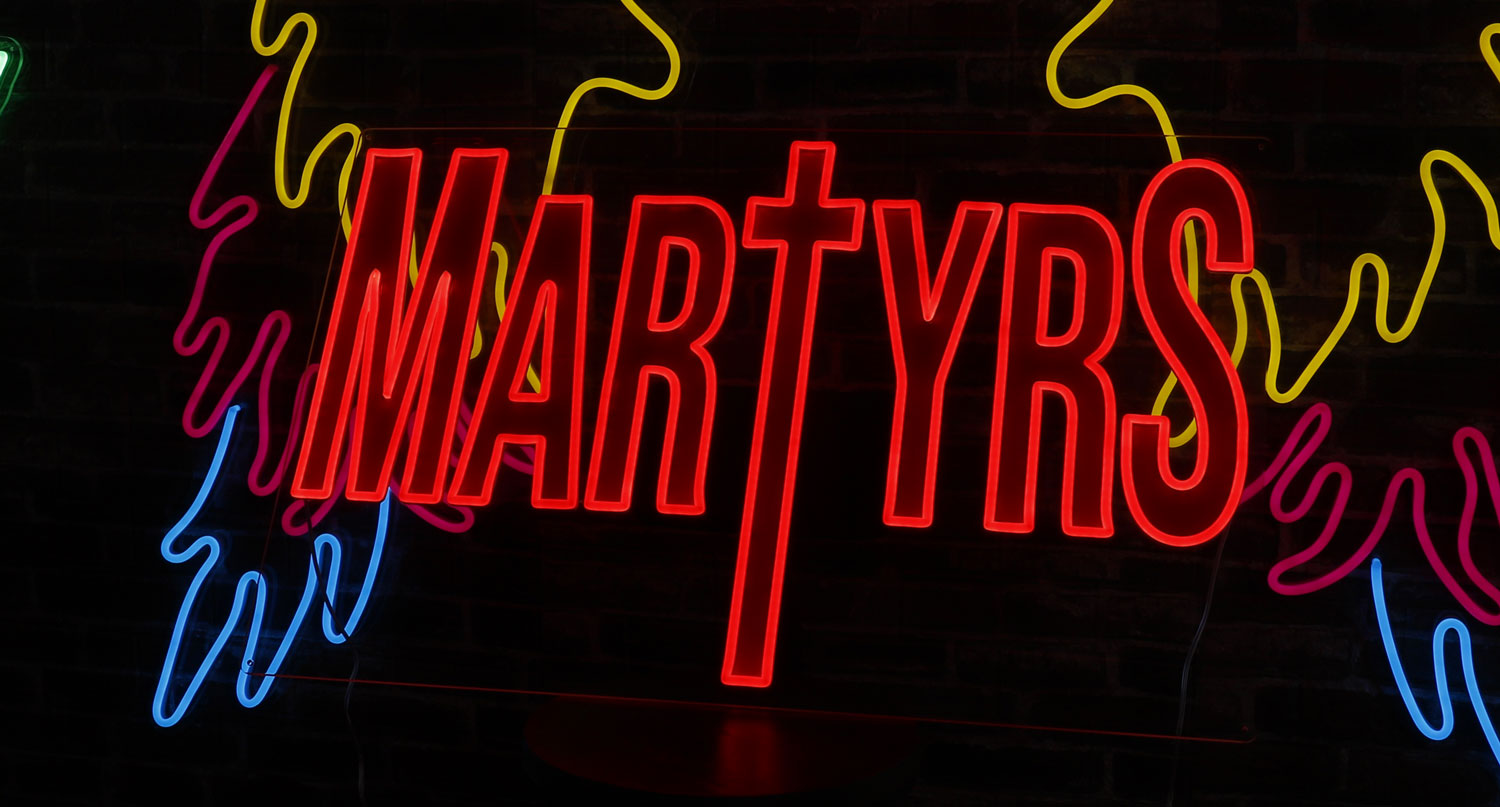 large company logo neon sign in red