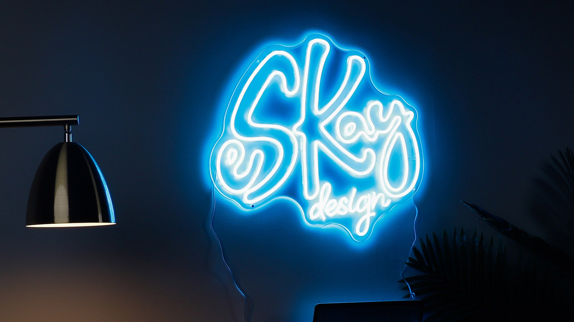 Company Logo Neon Sign in sky blue