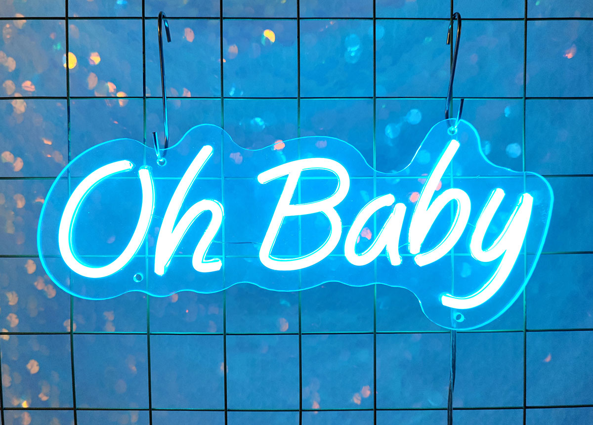 Oh Baby Text Neon Sign in sky blue