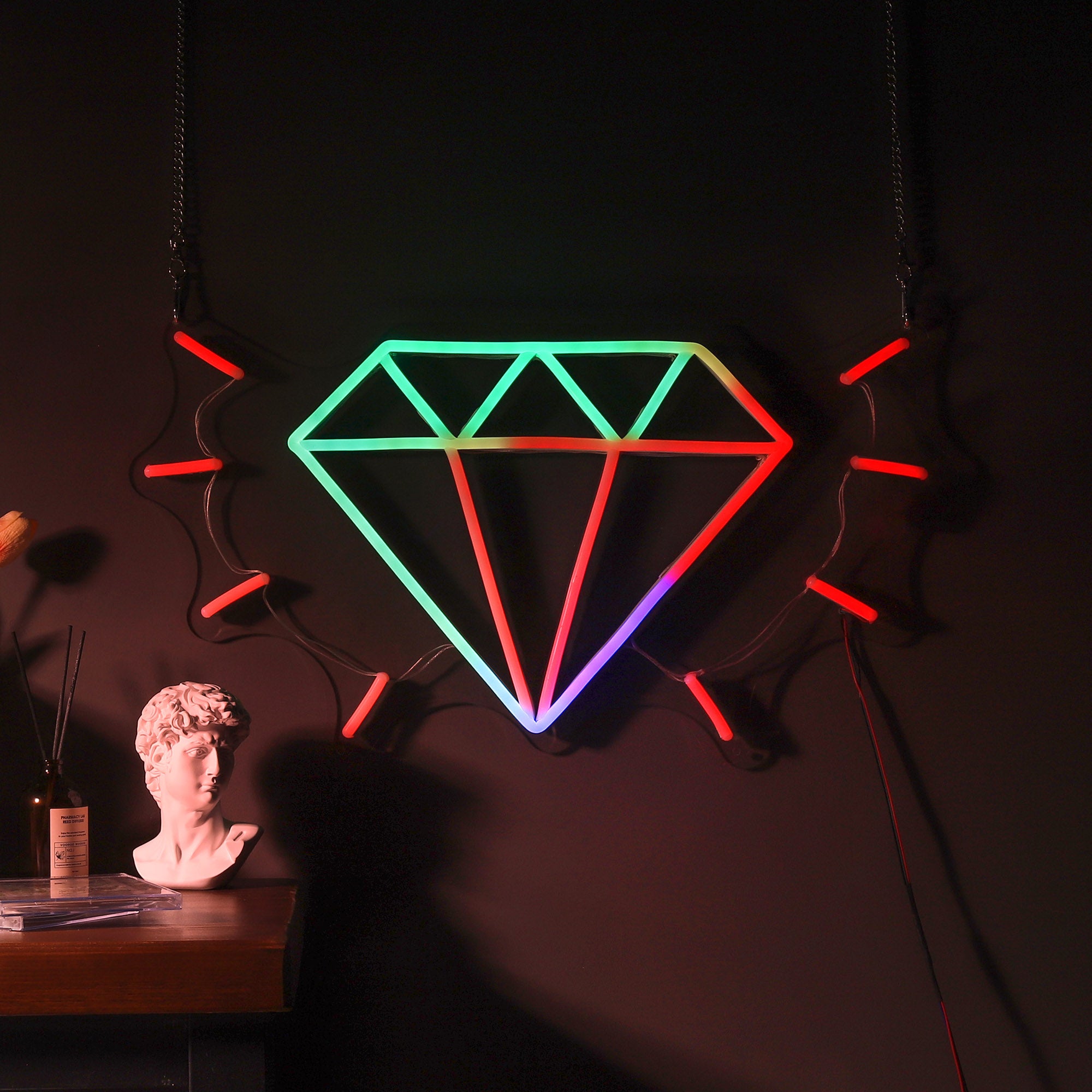 flowill color changing neon sign in the shape of diamond