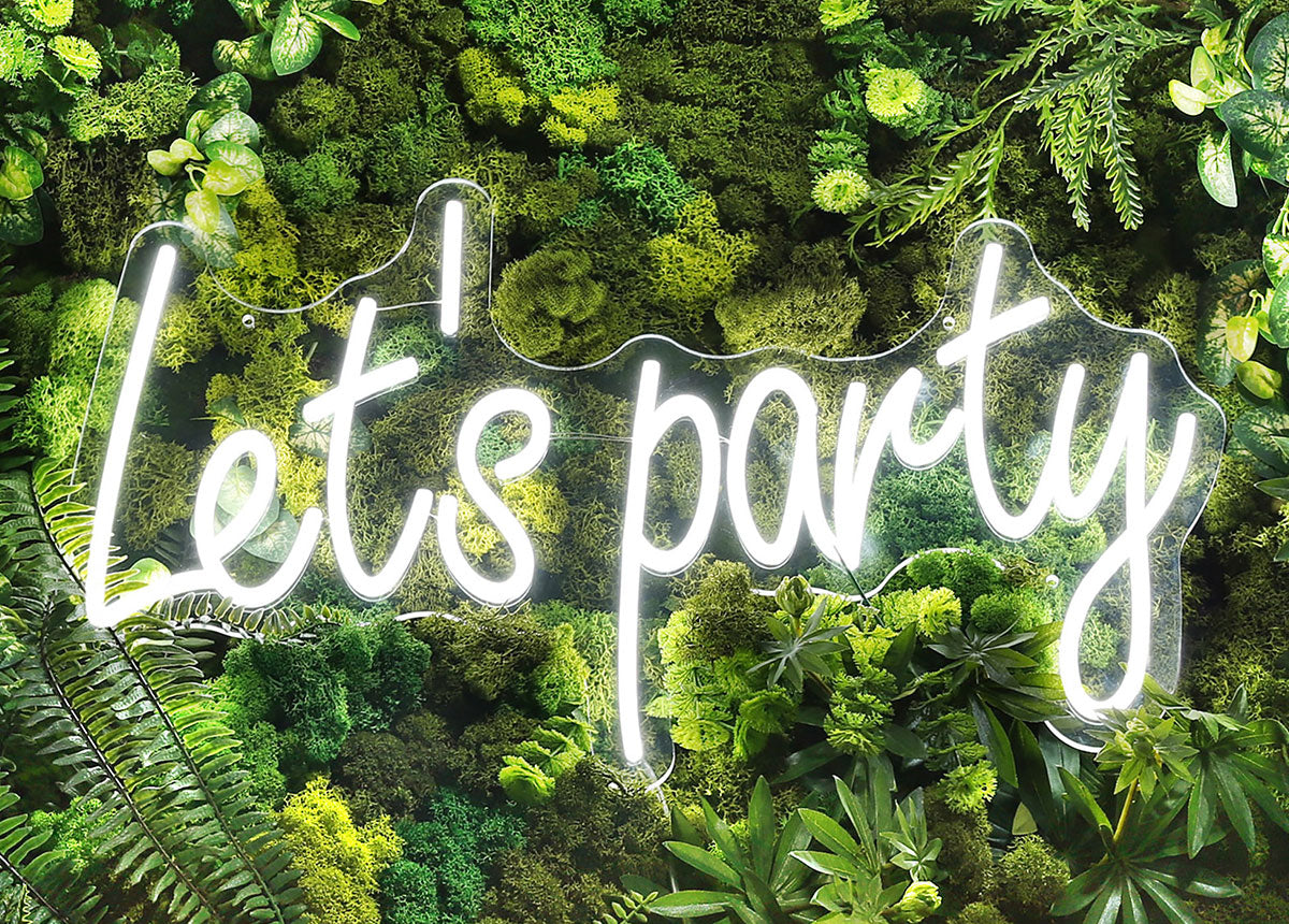Neon Sign "Let's Party" in white color