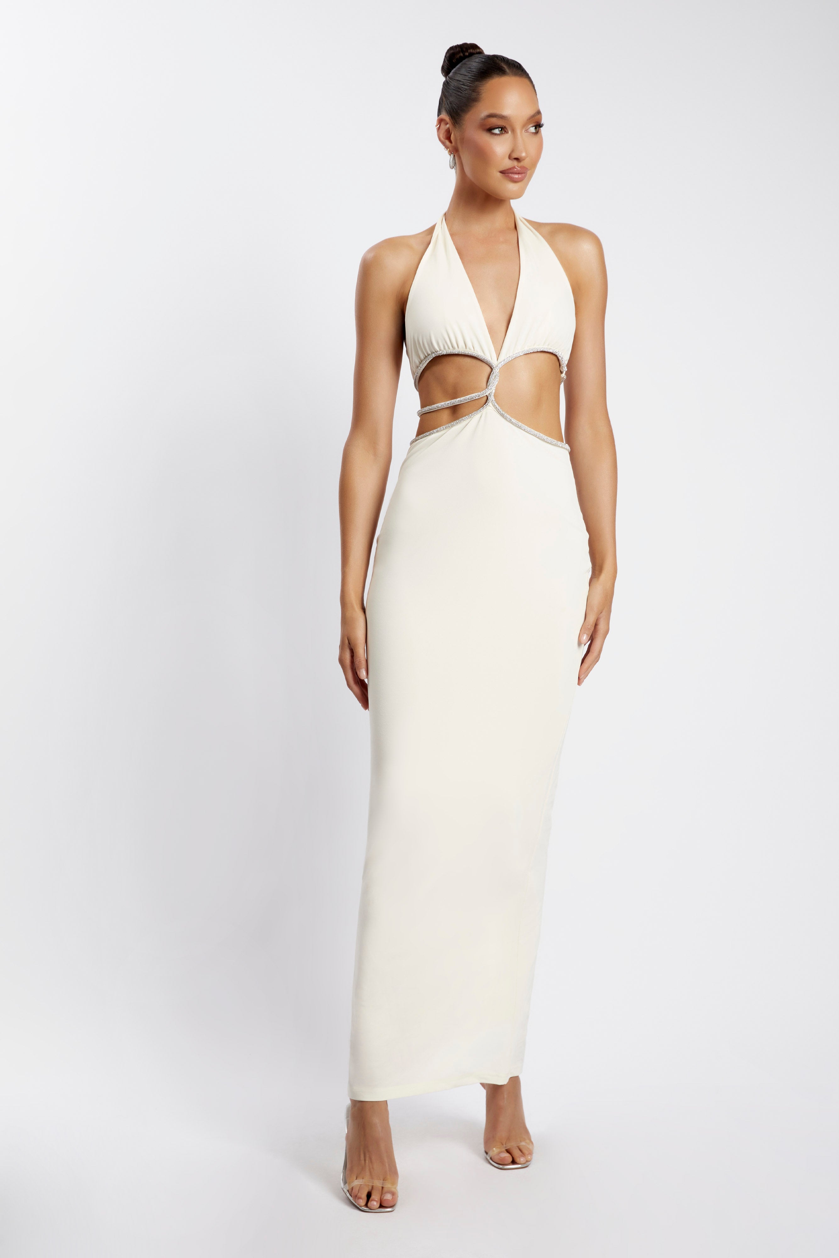 Nicha Diamante Cut Out Maxi Dress - Bone - Image 9