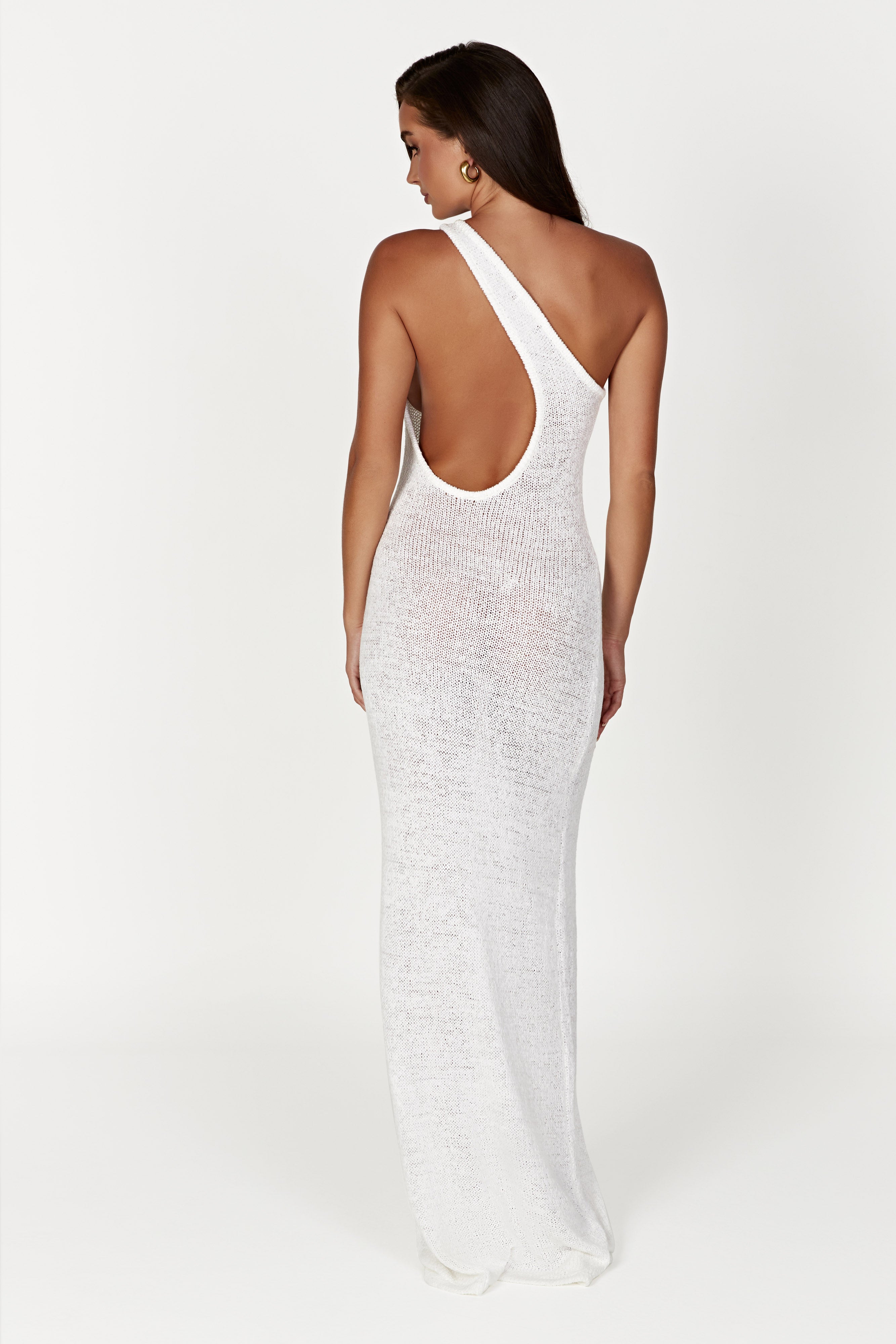 Paisley One Shoulder Knit Maxi Dress - White - Image 7