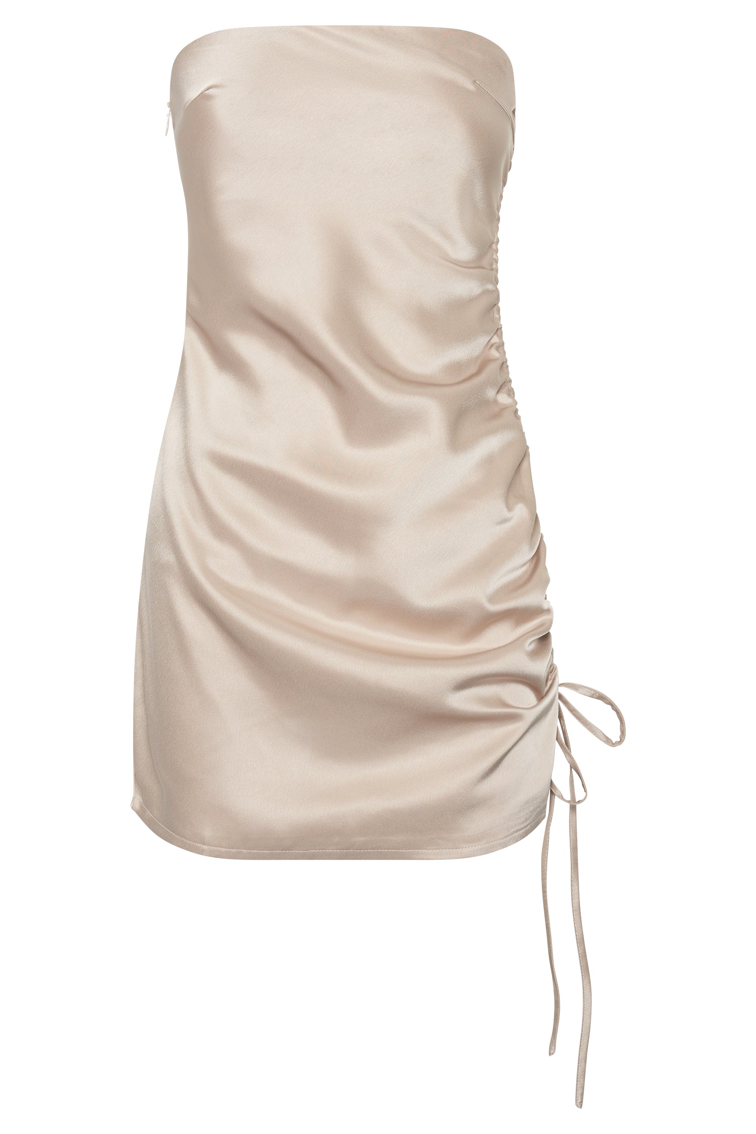 Katia Strapless Ruched Side Mini Dress - Champagne - Image 6