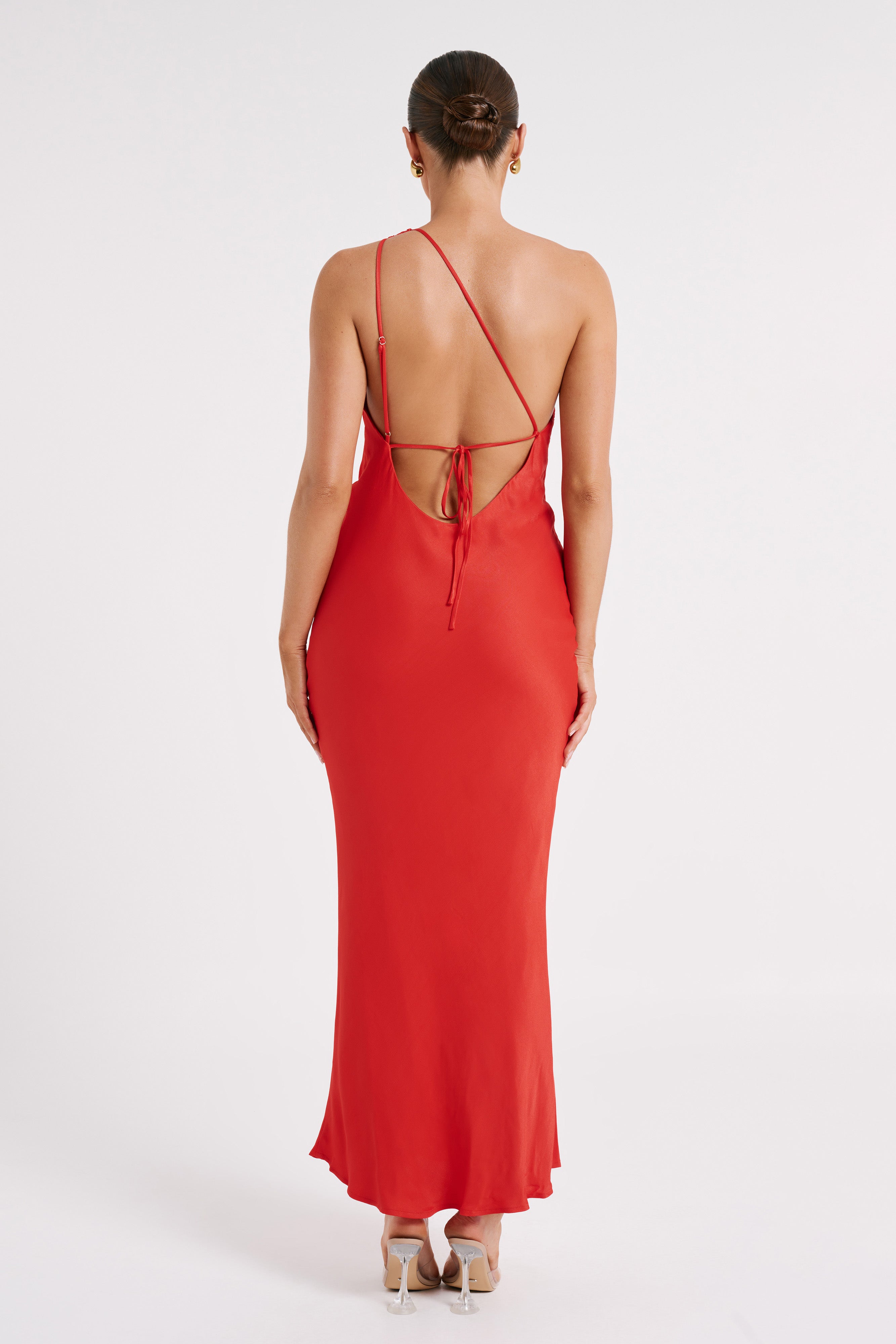 Alejandra One Shoulder Satin Maxi Dress - Vermilion Red - Image 5