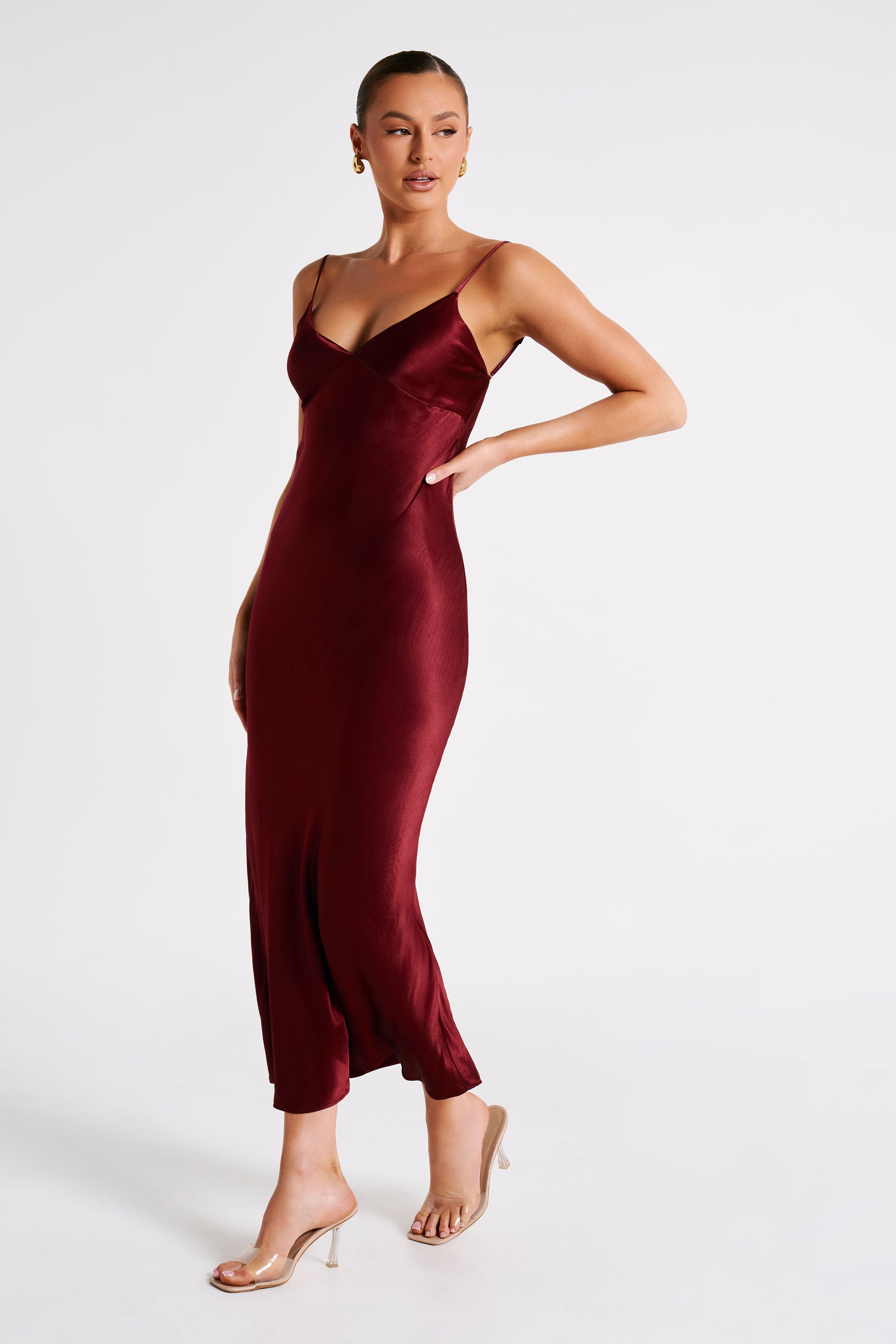 Kiko Satin Chiffon Midi Dress - Berry - Image 4