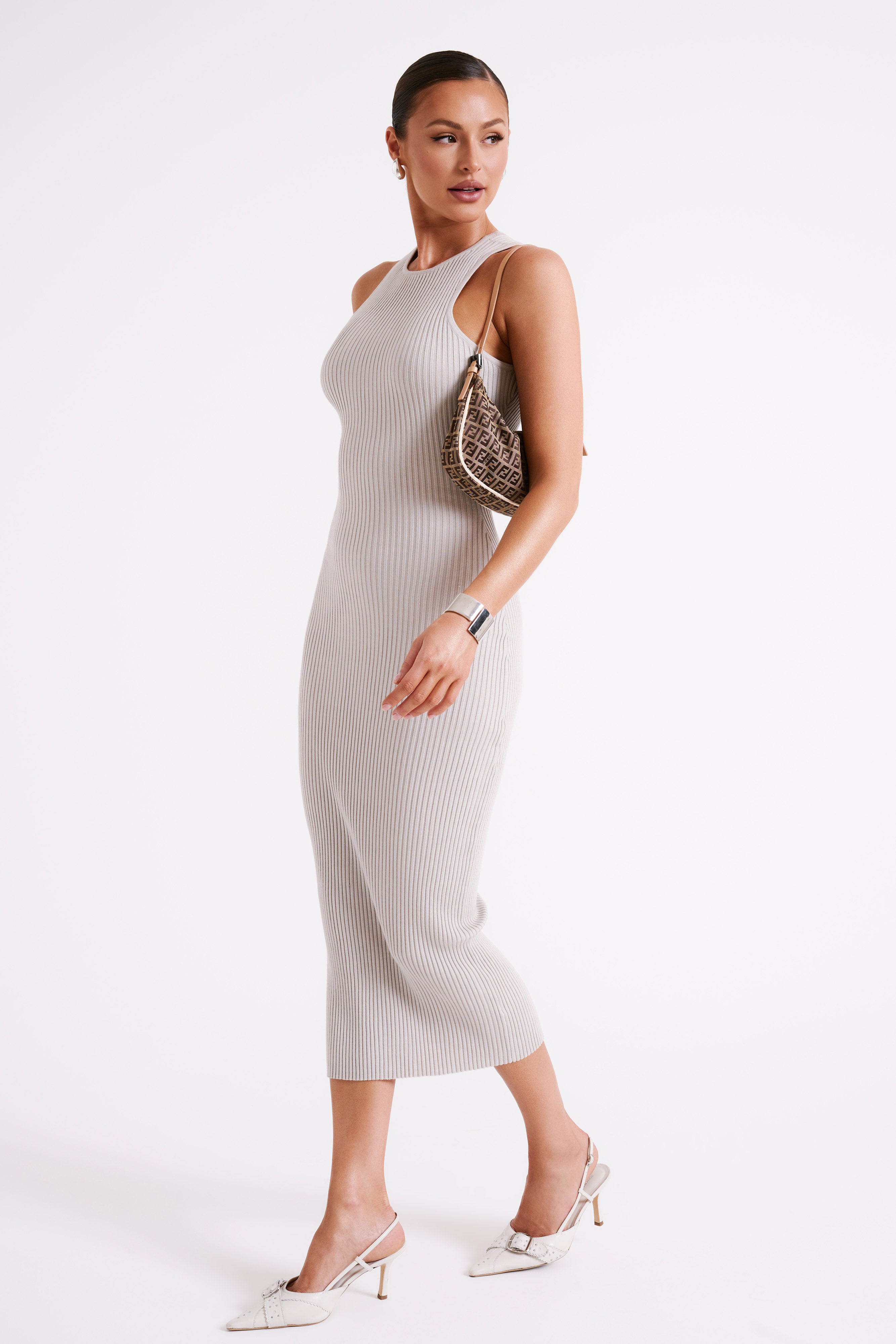 Sienna Knit Midi Dress - Grey - Image 4