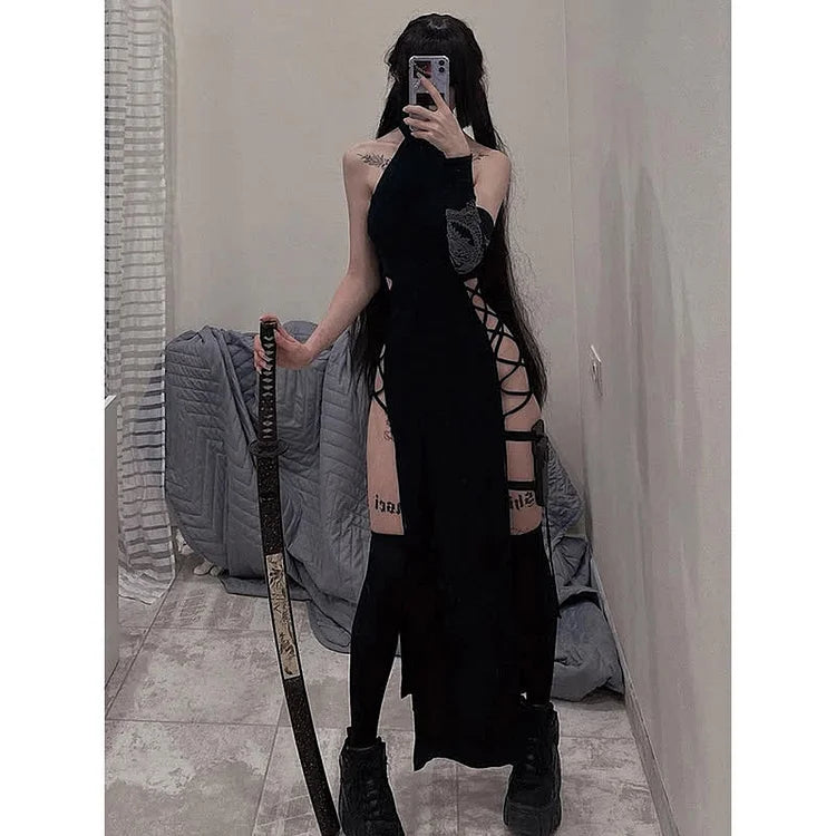 Hollow Out Lace Up Side Split Dress - Image 16