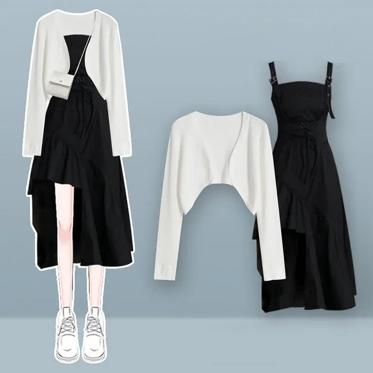 Vintage Knit Cardigan Lace Up A-line Slip Dress - Image 4