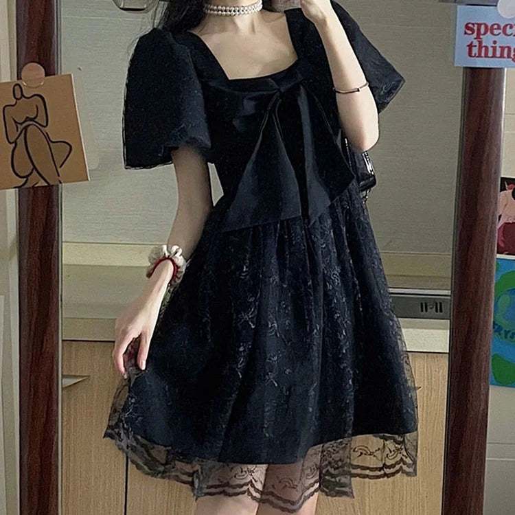 Vintage Bowknot Fairy Square Collar Tulle Dress - Image 7
