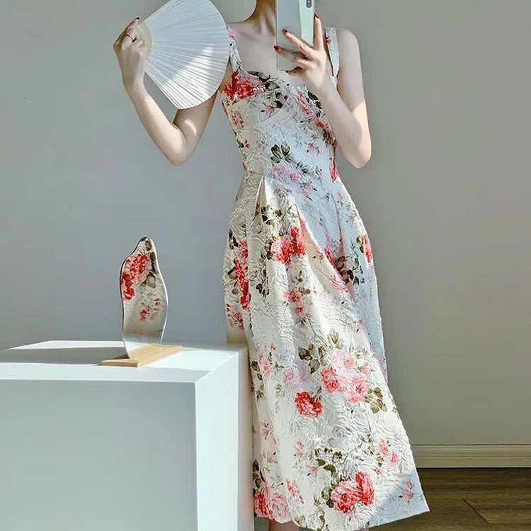 Chic Vintage Floral Print A-line Slip Dress - Image 3