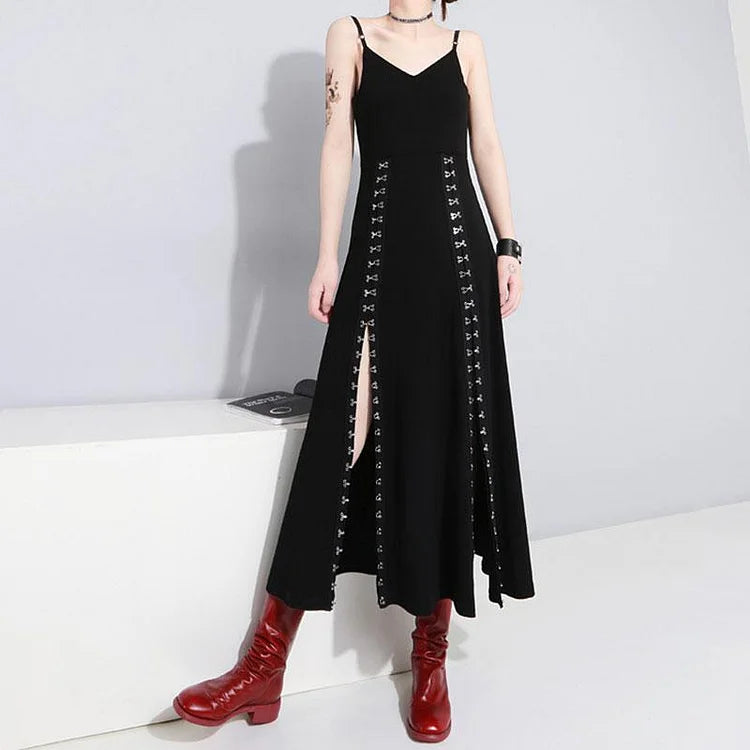 Gothic Hollow Lace Up Sweatshirt Split Long Dress Two Piece Set - Image 7
