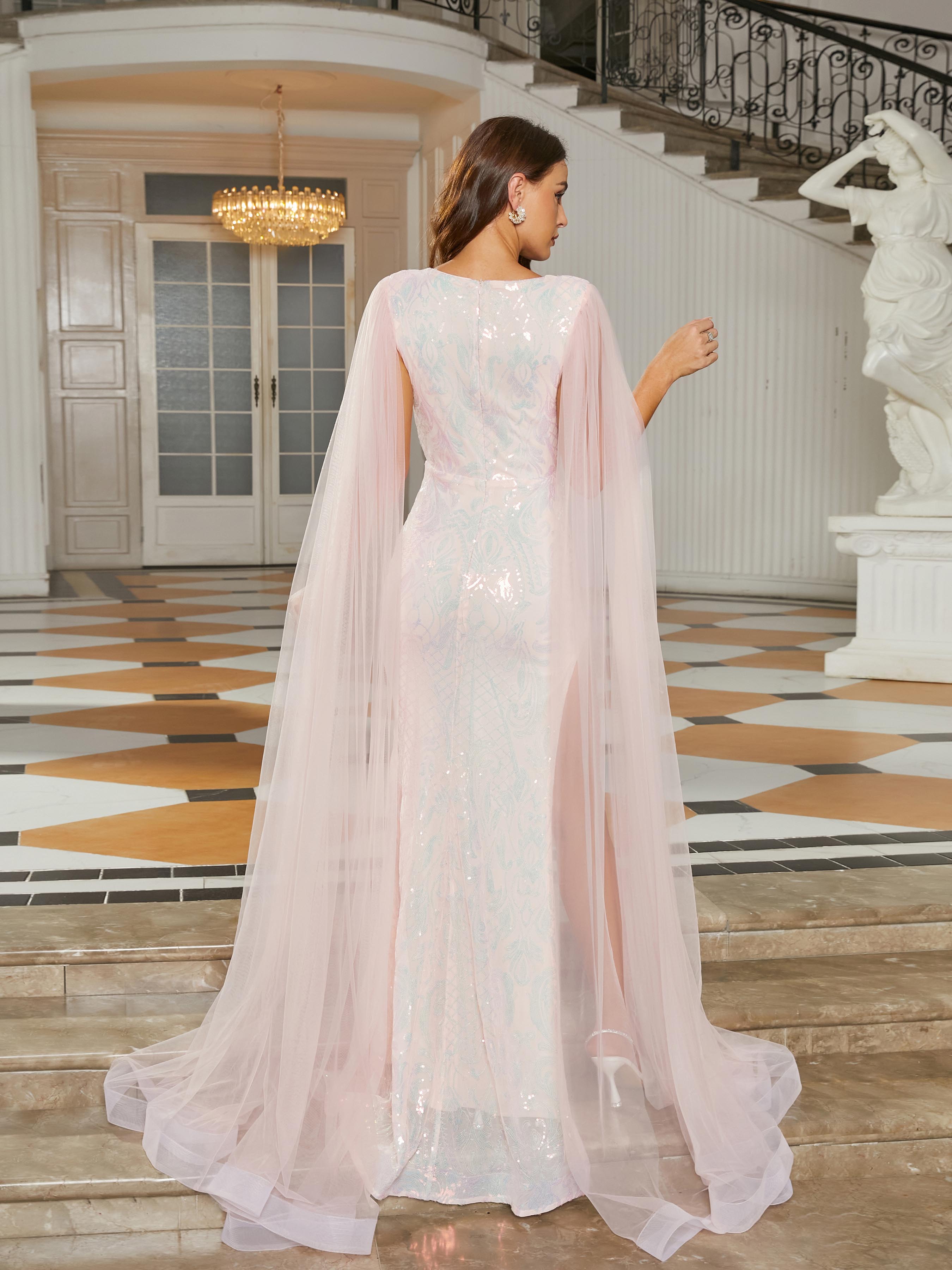 Crew Neck Sleeveless ribbon Sequin Asymmetric Prom Dress RJ10580 - Image 2