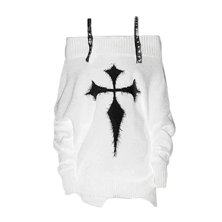 Chic Cross Print Off Shoulder Sweater Dress - Image 7