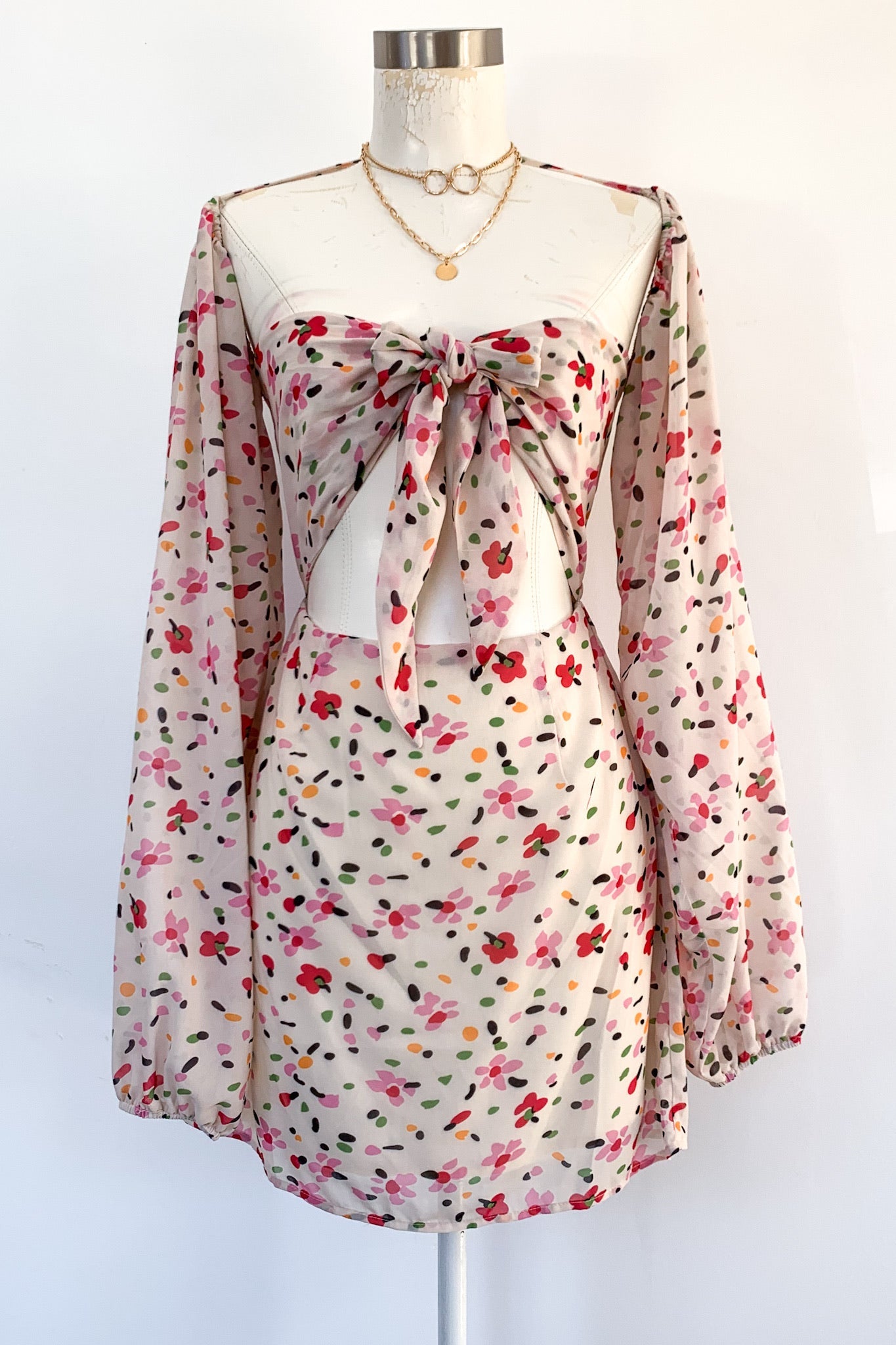 Jetset Mini Dress-Beige Floral - Image 5