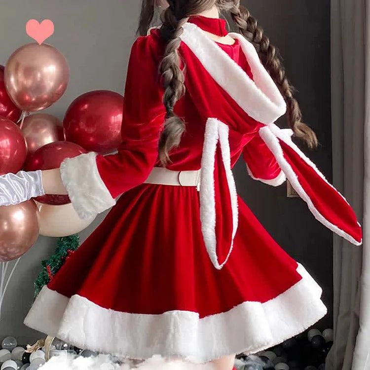 Bunny Ears Bowknot Hooded Sexy Cute Costume Dress With Belt - Image 10