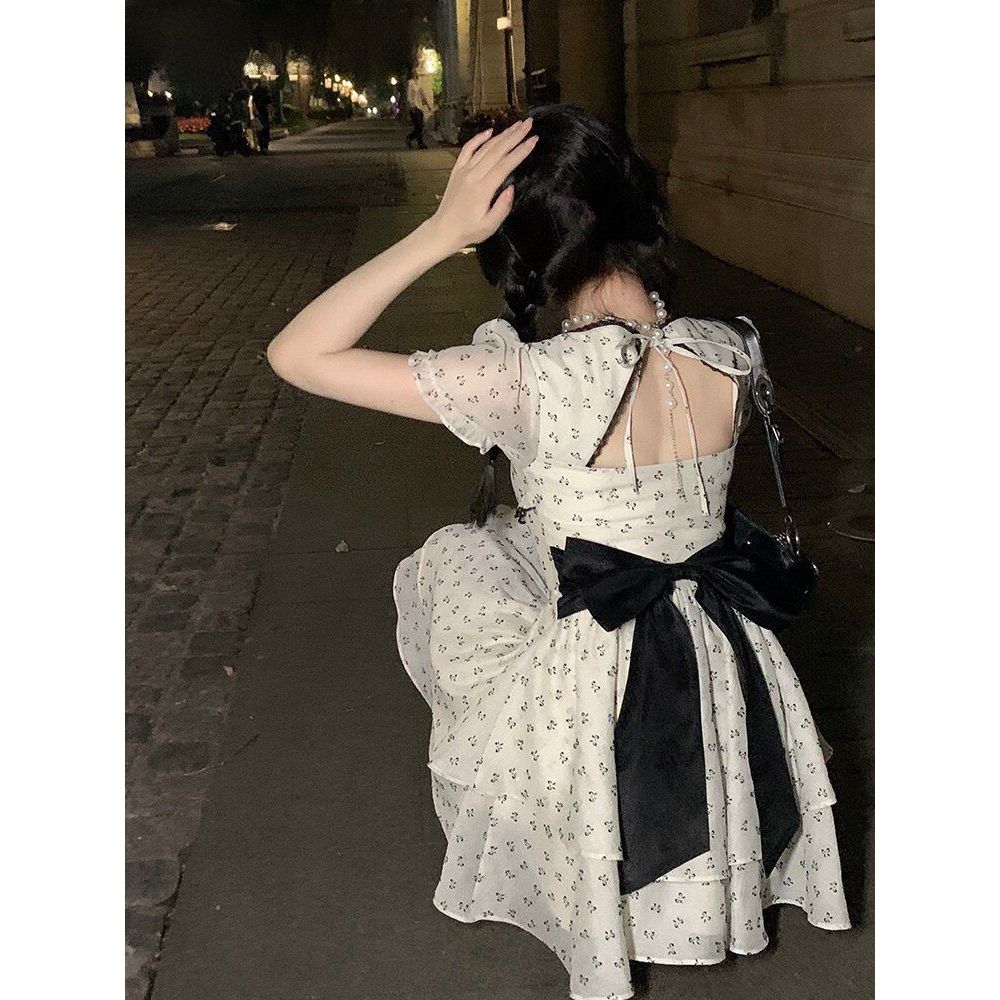 French Fashion Vintage Floral White Dress - Image 4