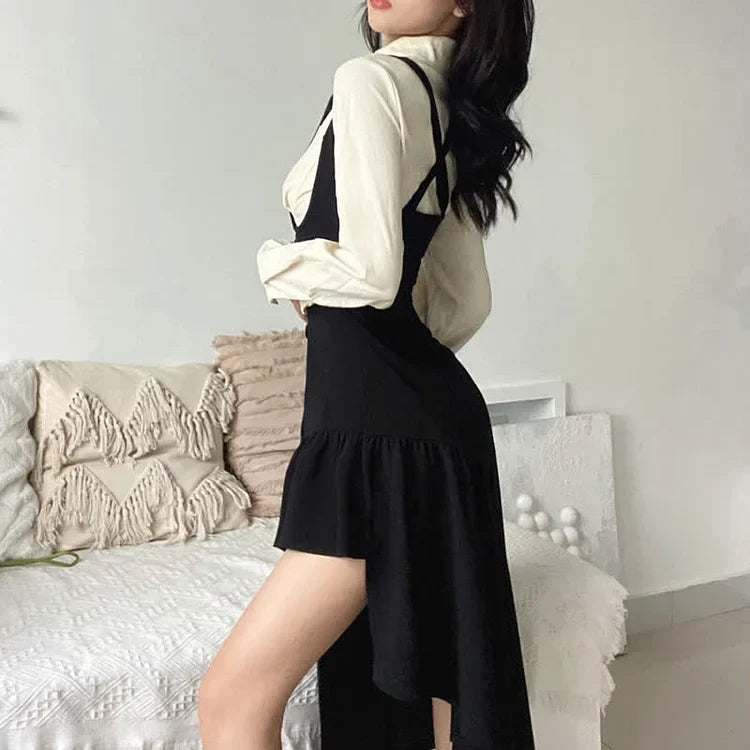 JK Pockets Tie Polo T-Shirt Irregular Lace Up Suspender Dress - Image 12