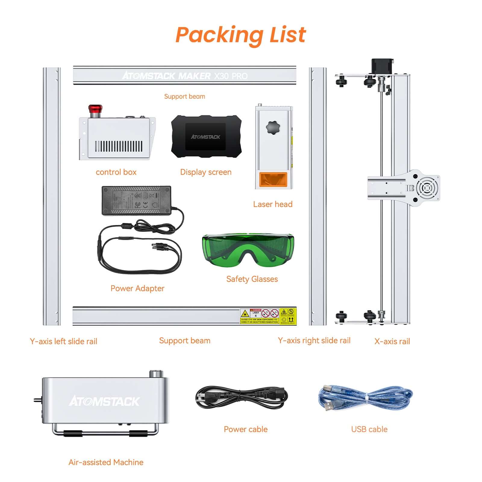 packing list of x30 graviermaschine laser