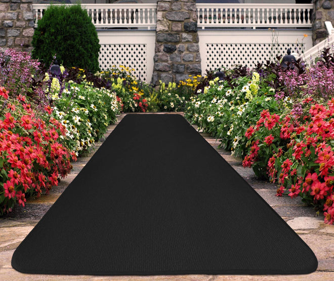 Indoor/Outdoor Double-Ribbed Carpet Runner with Skid-Resistant Rubber Backing - Smokey Black - 3' x 10