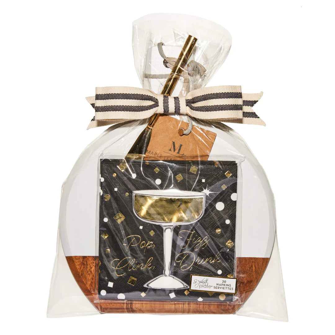 Cheers! Acacia Cutting Board w/Gold Spreader