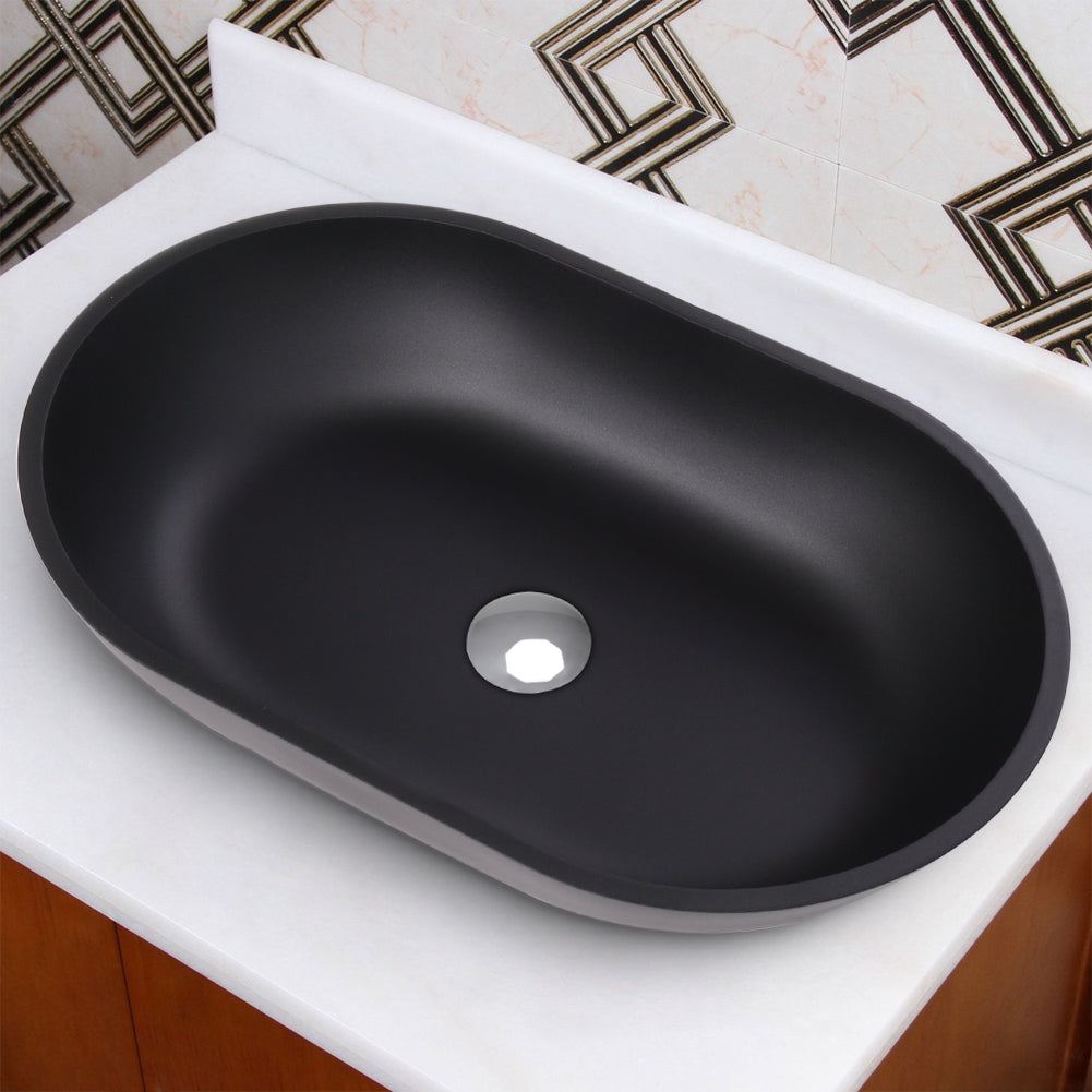 Oval Ceramic Countertop Basin Matte Black 57 x 36cm