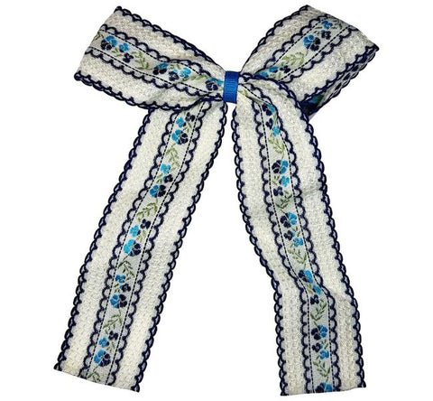 SHADES OF BLUE FLORALS VINTAGE RIBBON BOW